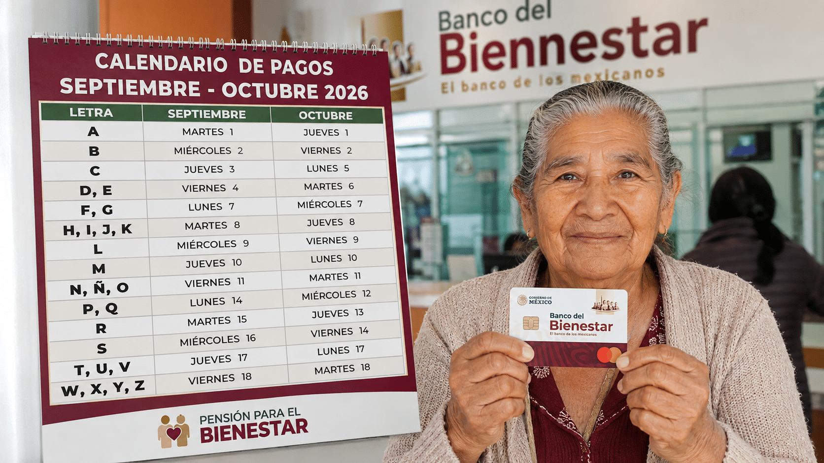 Calendario de pagos Pensión Bienestar septiembre-octubre 2026 consulta qué día cobras según tu apellido